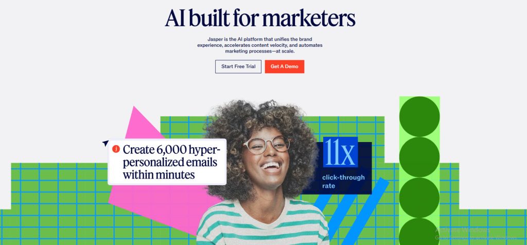 Jasper AI interface for small businesses creating hyper-personalized emails and marketing content