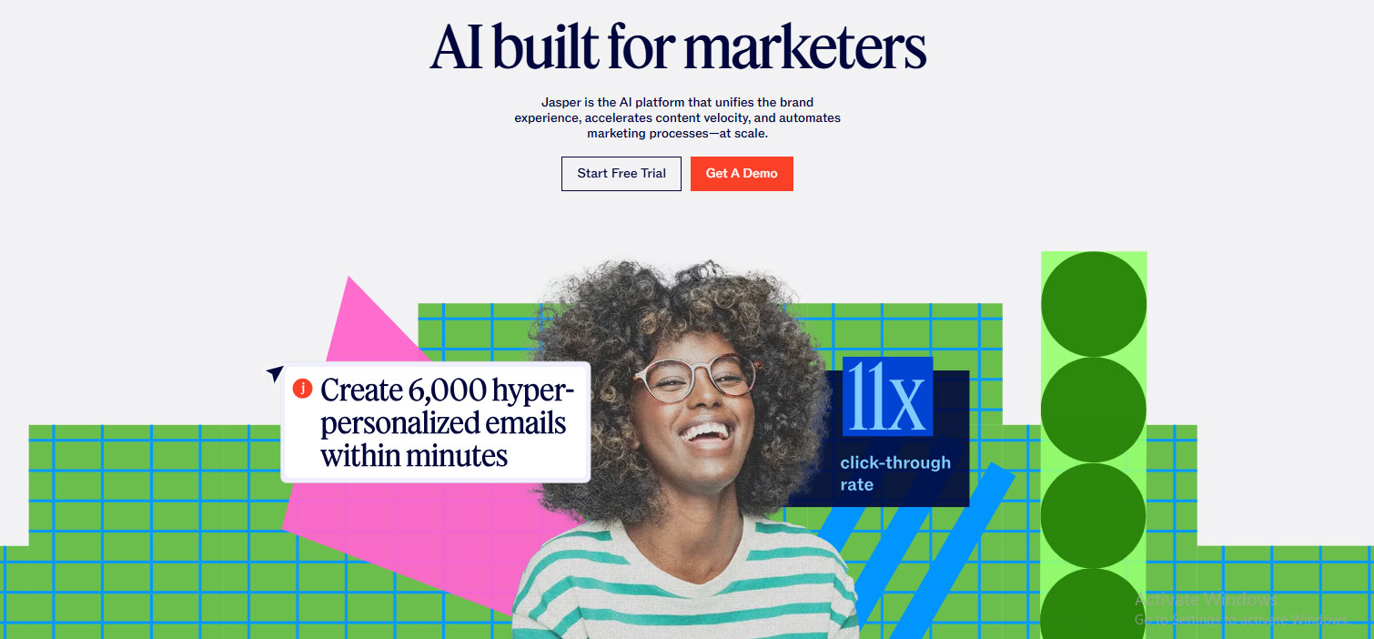 Jasper AI interface for small businesses creating hyper-personalized emails and marketing content