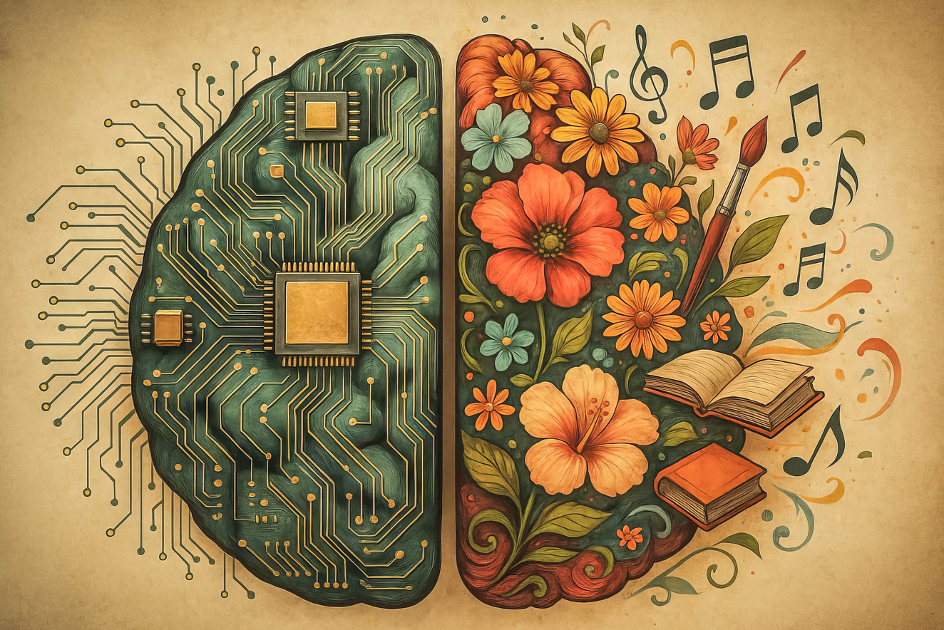 Artificial intelligence and the brain – symbolic contrast between AI and human creativity