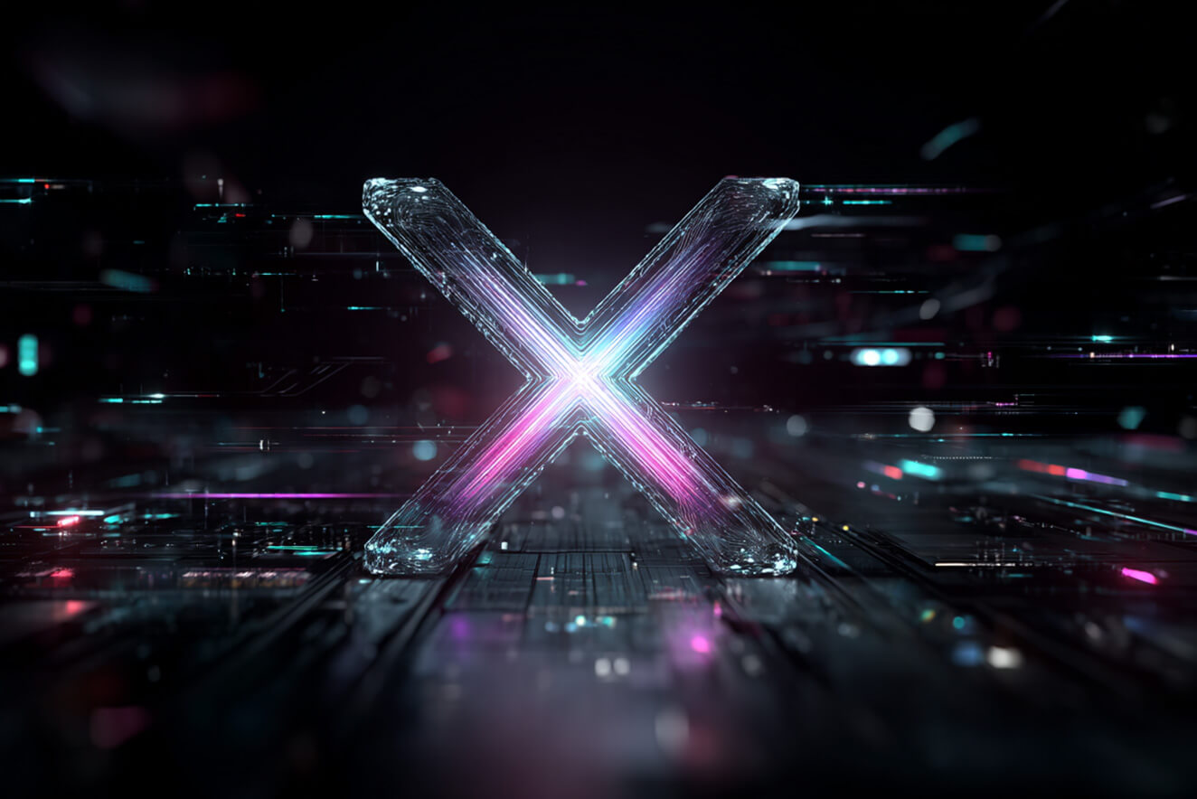 Futuristic glowing X symbol representing xAI and Grok 4 AI assistant