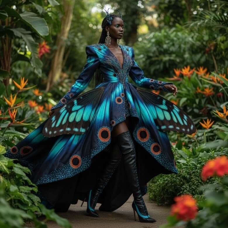 Butterfly-inspired fashion dress generated by Nano Banana AI