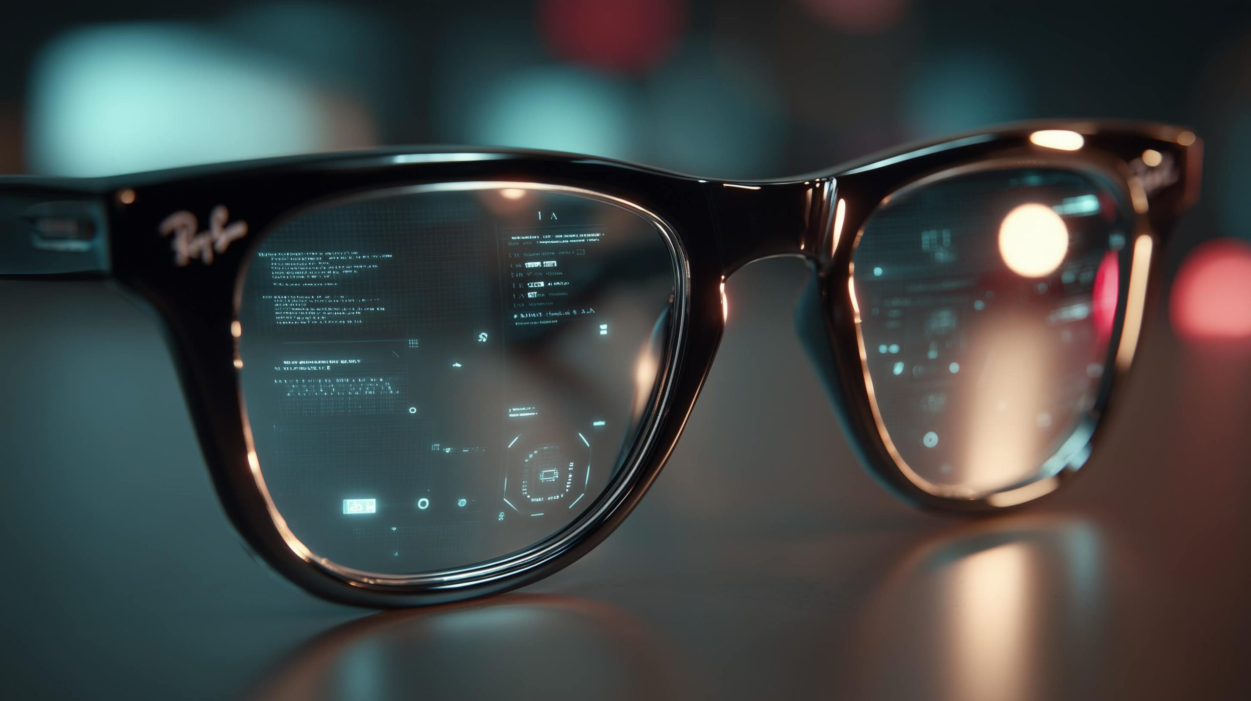 Close-up of meta ray-ban display ai glasses with digital AR interface