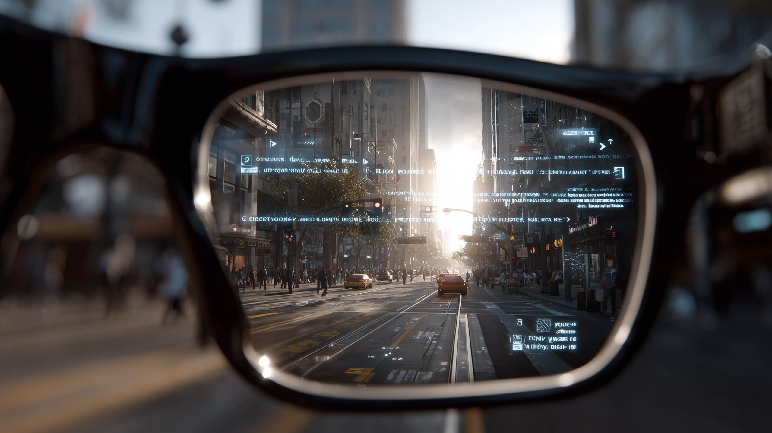 First-person view through meta ray-ban display ai glasses showing AR navigation and translation