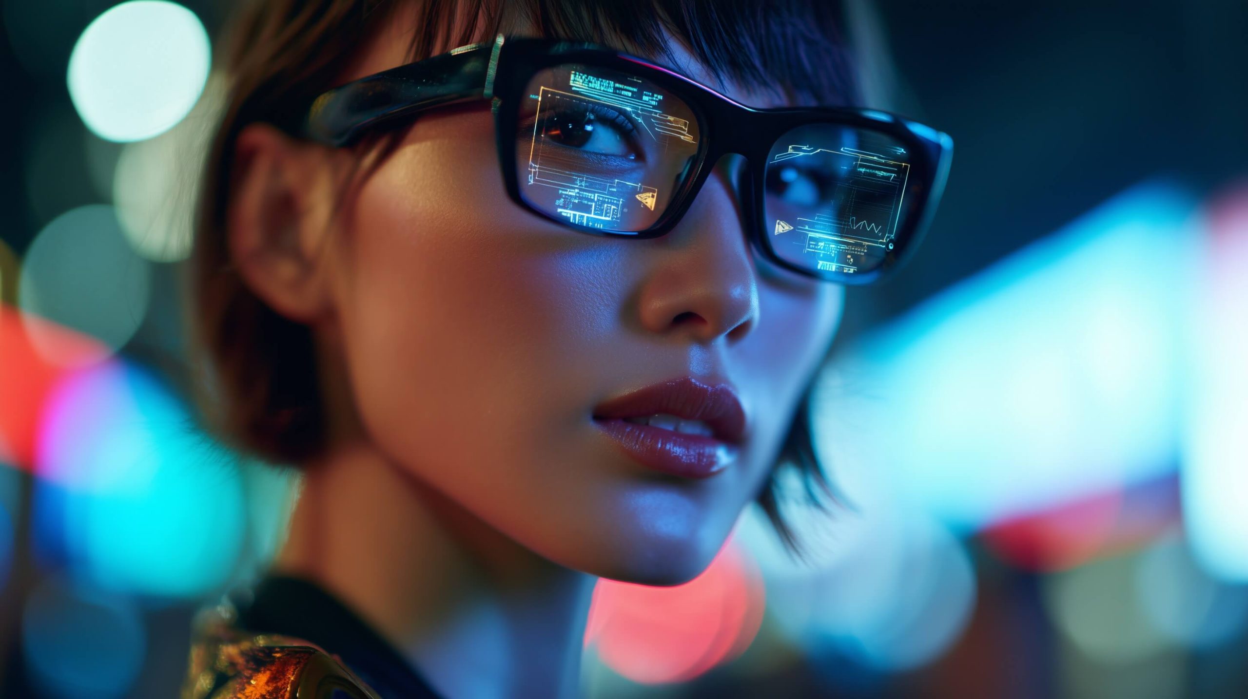 Woman wearing meta ray-ban display ai glasses with AR interface