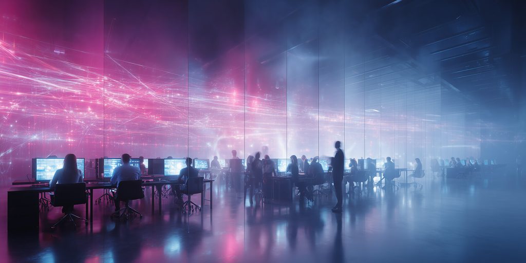 Futuristic office visualizing the best AI workflow automation tools 2025 in action