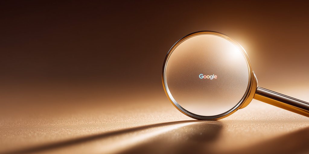 Magnifying glass focusing on Google’s interface, symbolizing the Google EU AI act investigation.