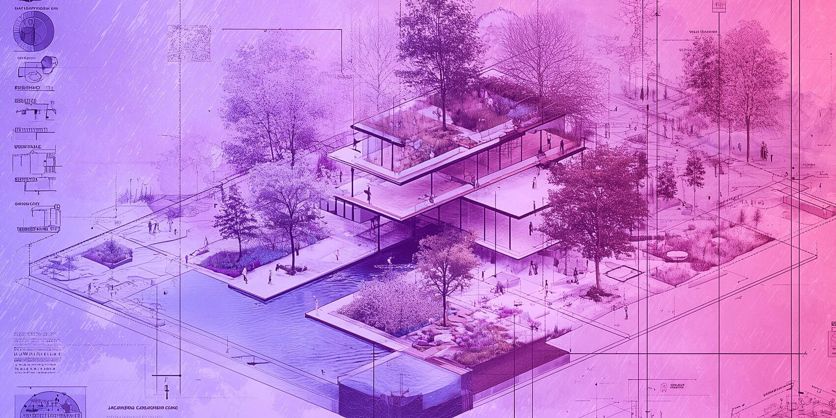 AI landscape design concept showing intelligent outdoor planning and layered green spaces