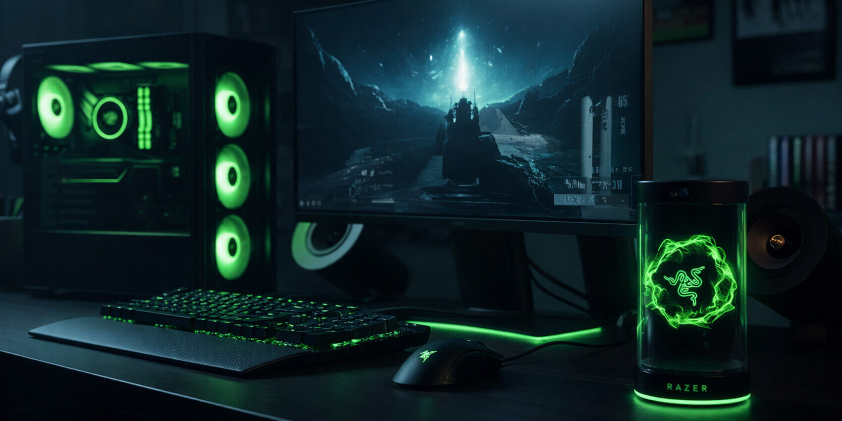 Razer AI Companion Project AVA displayed as a holographic AI presence on a gaming desk setup