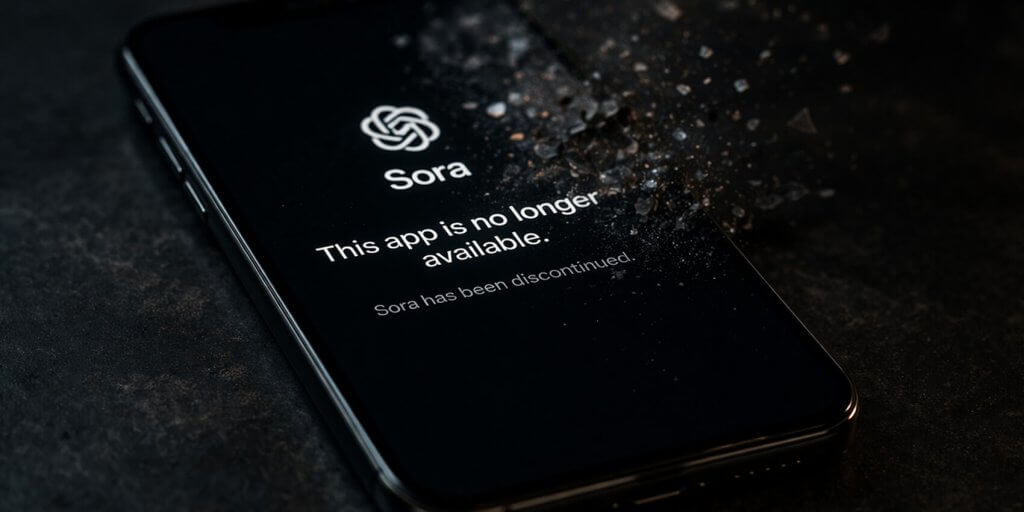 Sora AI shutdown concept showing app no longer available on screen