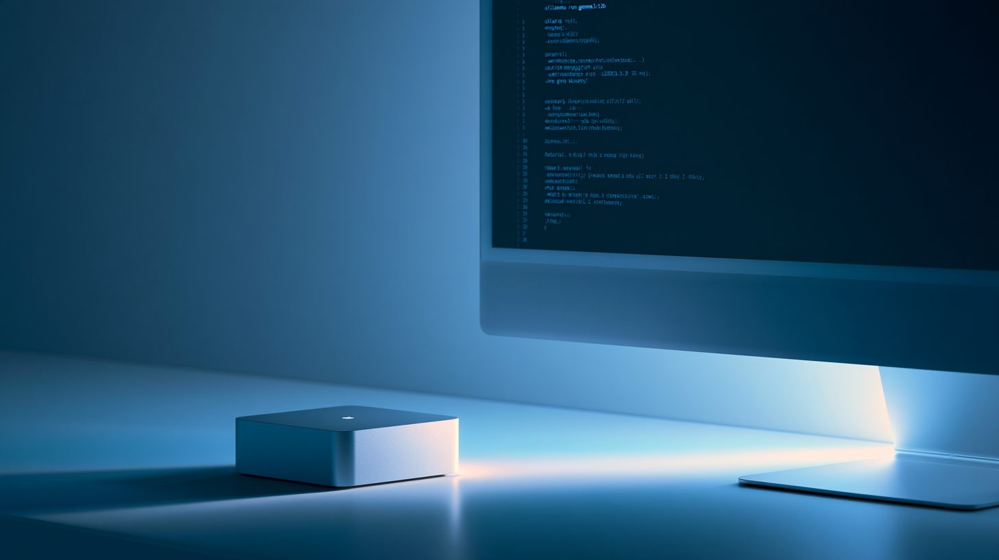 A mini PC running an LLM locally with Gemma, connected to a desktop monitor