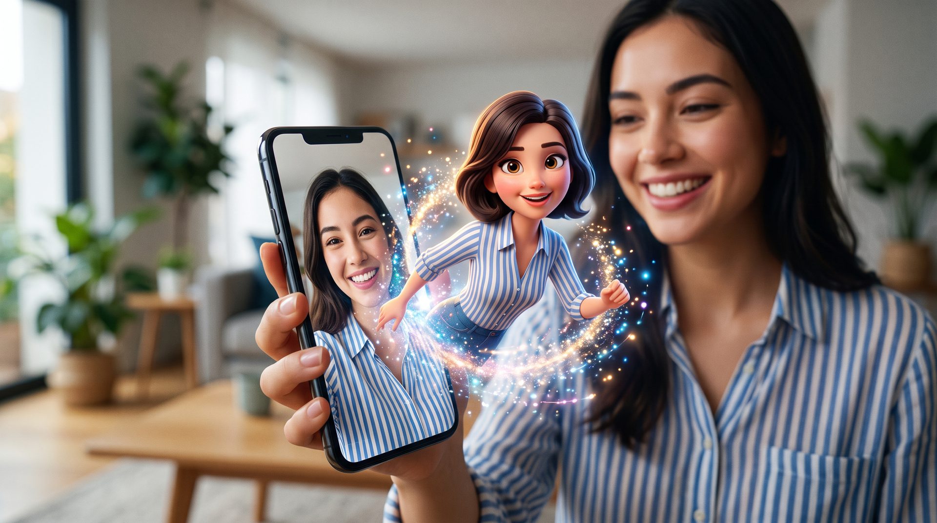 Pixar AI prompt: a woman becomes a 3D Pixar character from her phone selfie