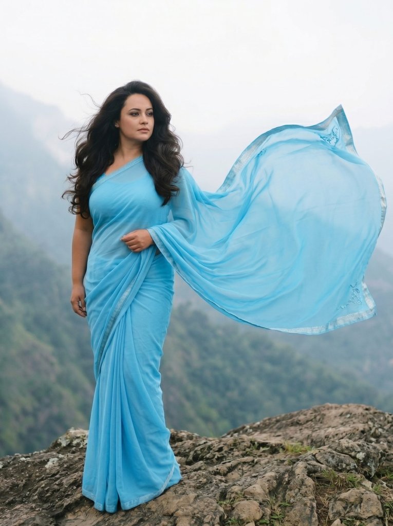 Recreate the sky-blue chiffon vintage saree look