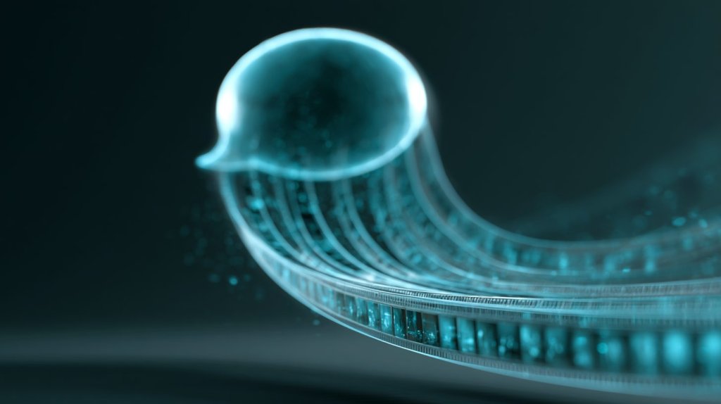 opusclip mcp: a glowing film strip of video flowing into an AI chat, symbolizing the OpusClip MCP server
