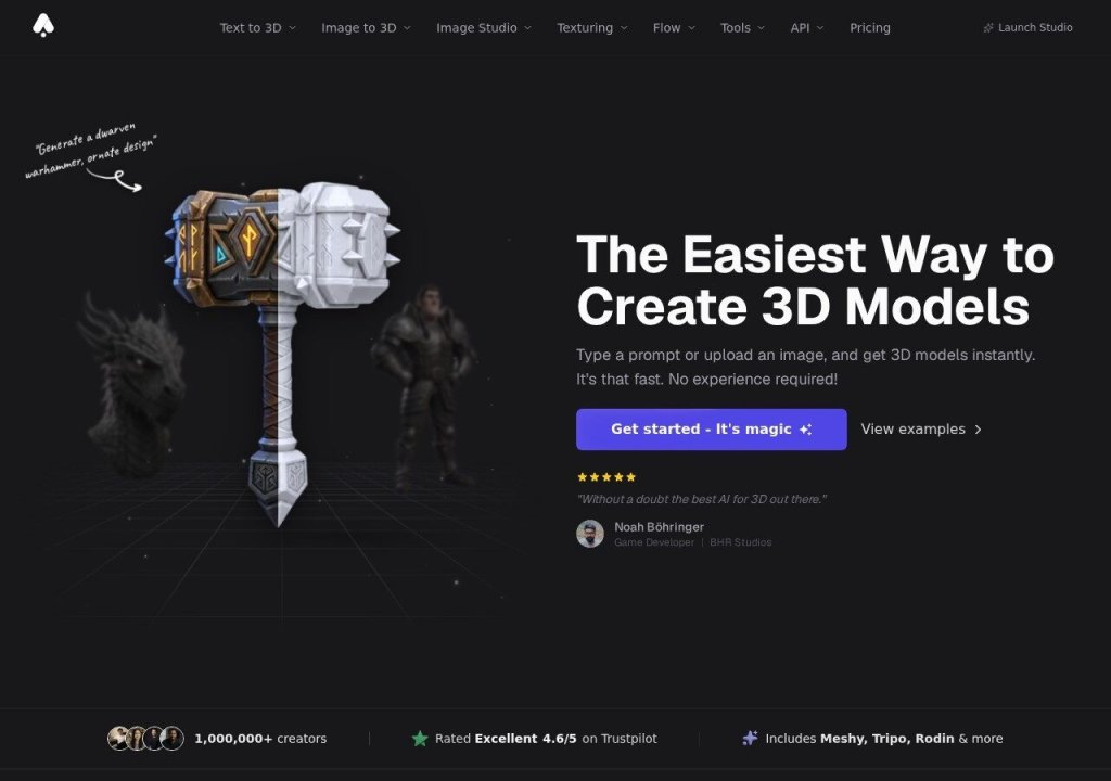 3D AI Studio free AI 3D model generator website screenshot