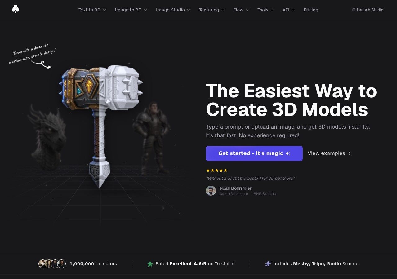 3D AI Studio free AI 3D model generator website screenshot