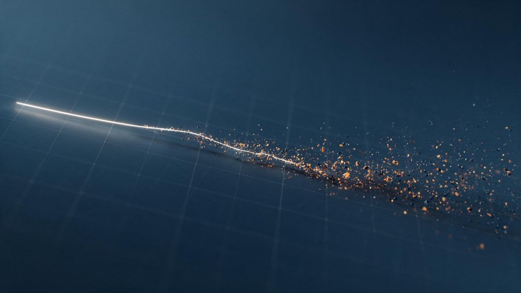AI performance degradation over time shown as a sharp data line that frays and scatters into particles