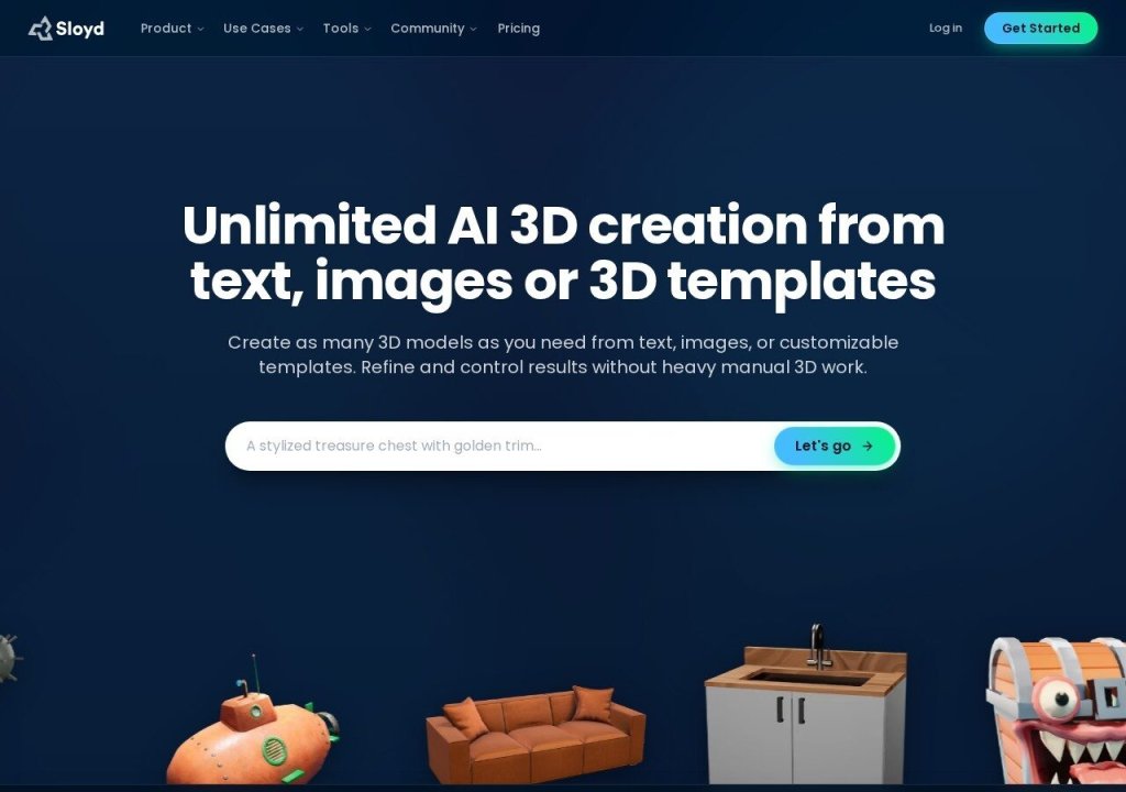 Sloyd 3D model creator AI website screenshot