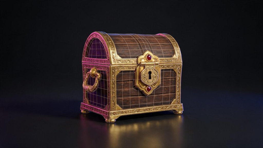Low poly treasure chest game asset render for the Sloyd AI review