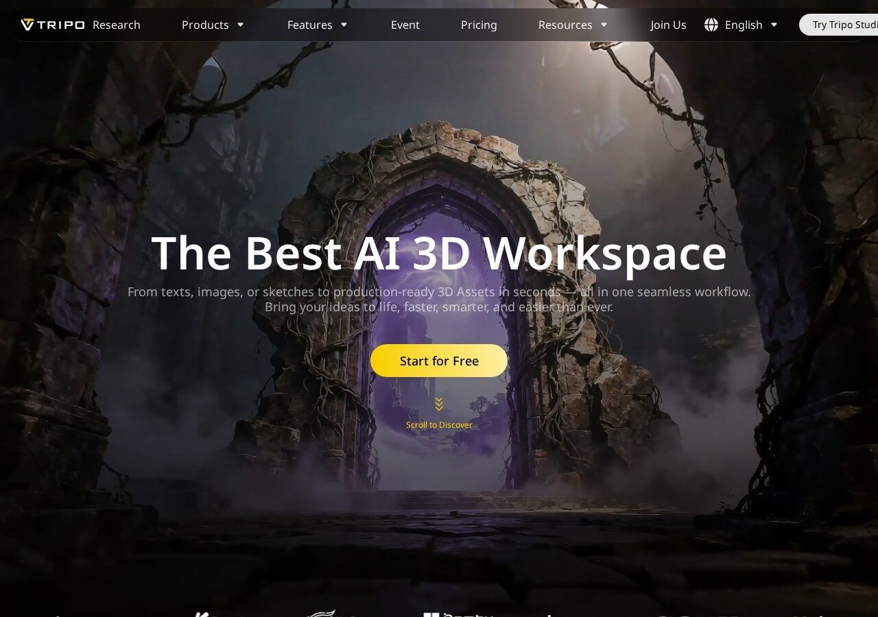 Tripo AI 3D model generator website screenshot