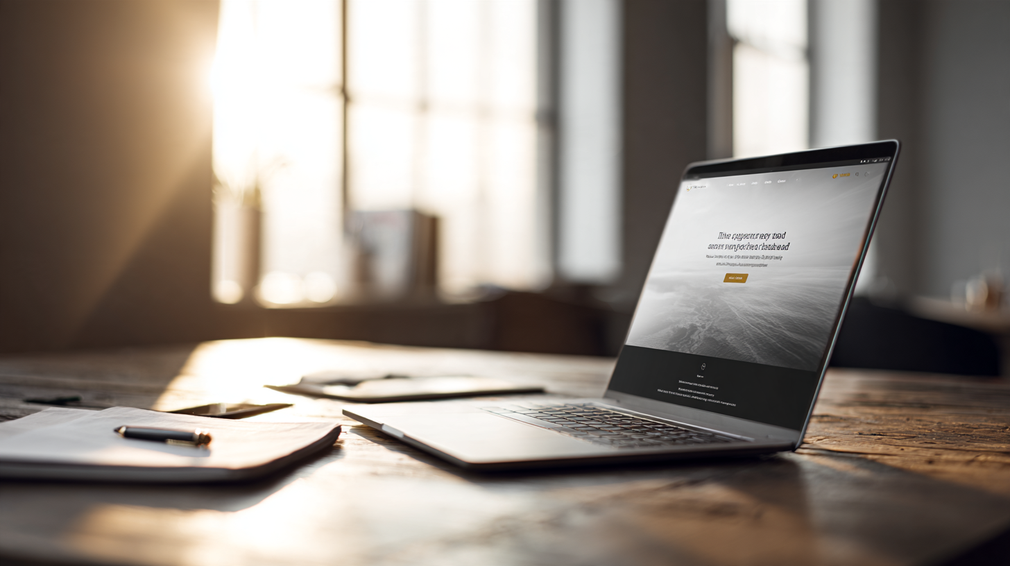 Laptop on a desk showing how to build a landing page with AI, hero headline and call to action button