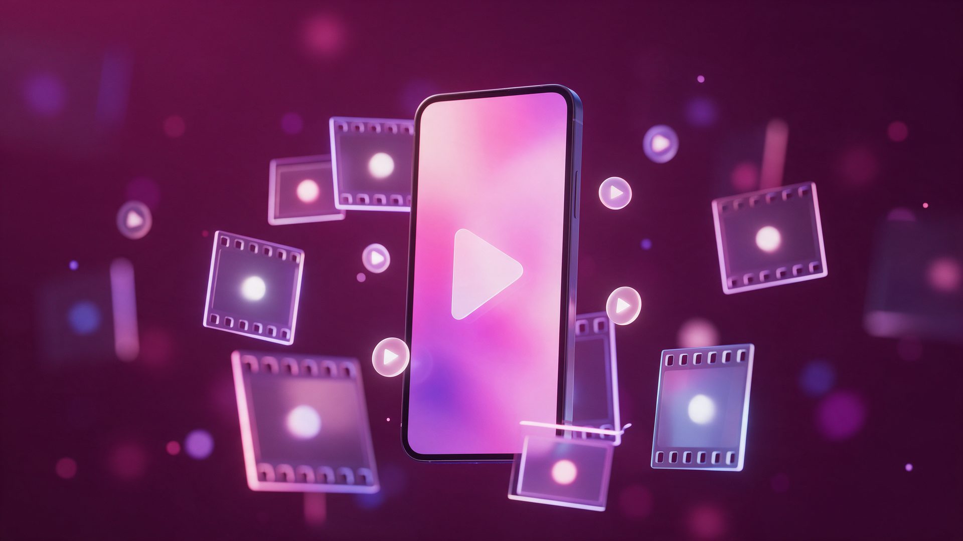 Candy AI Shorts feed: a phone playing a short video with film frames floating around it