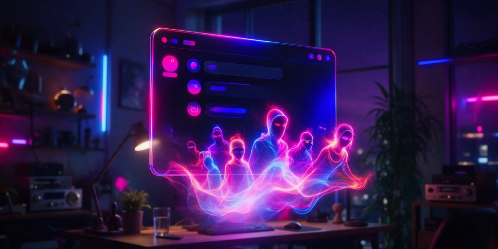 Janitor AI review: glowing AI character chat interface with luminous personas