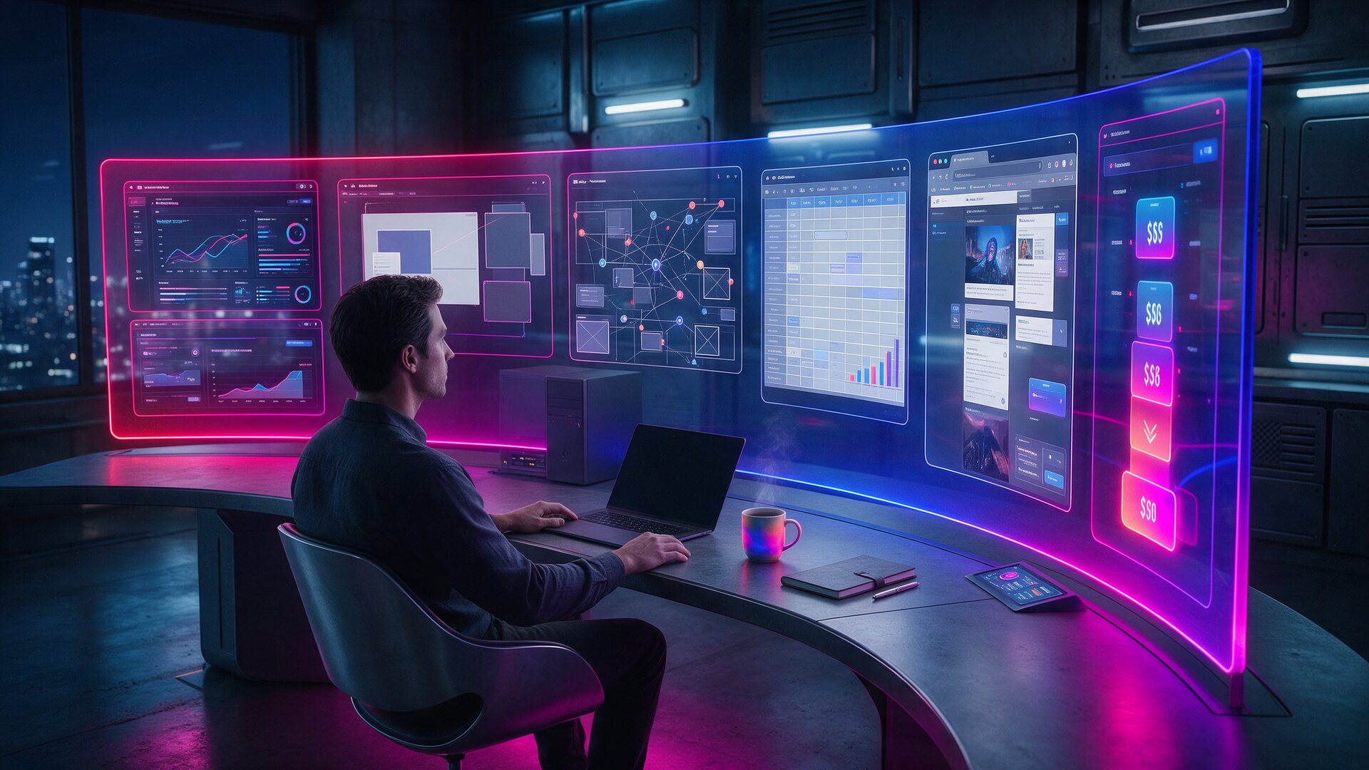 Manus AI review featured image showing parallel agent tasks running on holographic panels