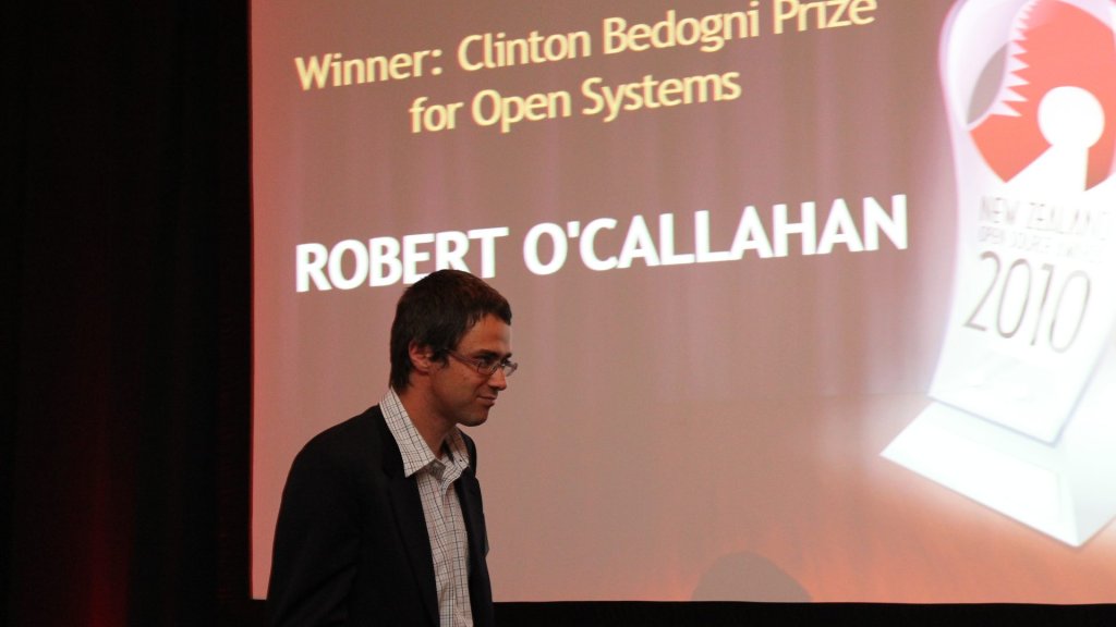 Robert O'Callahan Google resignation: the engineer on stage at the 2010 New Zealand Open Source Awards