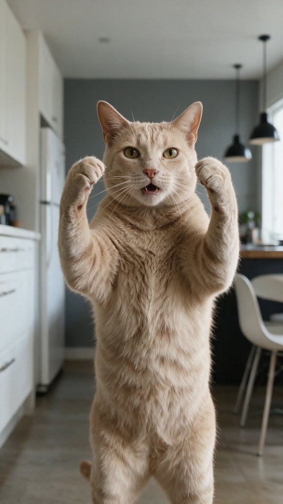 Standing cat in the kitchen