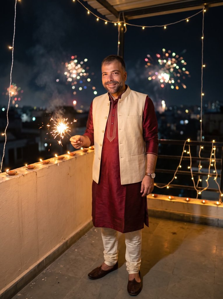 The kurta sparkler portrait