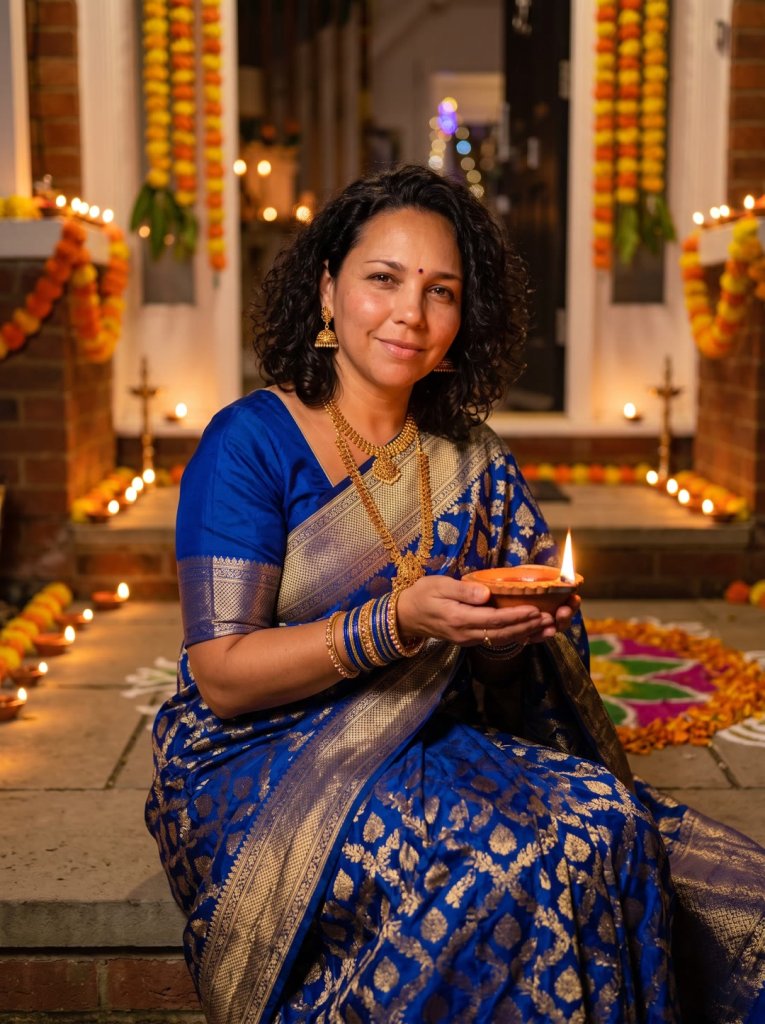 The silk saree diya portrait