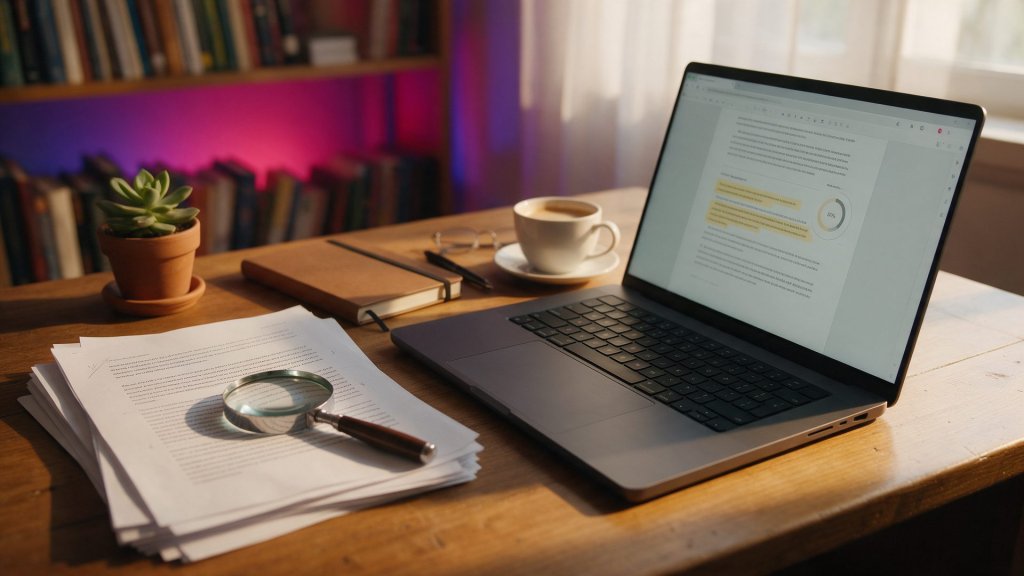 GPTZero review: AI detector on a teacher desk with highlighted essay