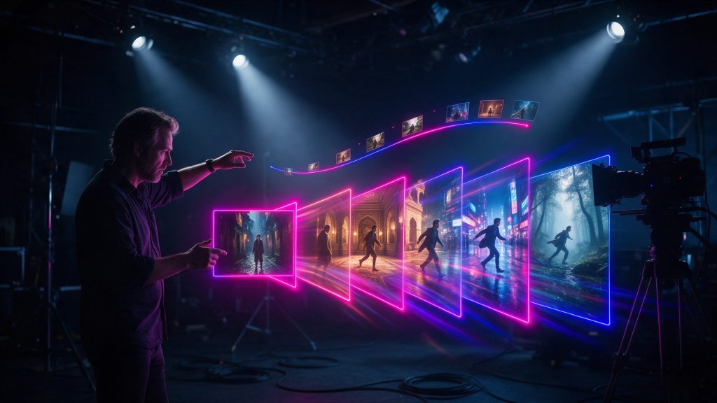 Luma AI review header: a director shaping glowing frames into AI video