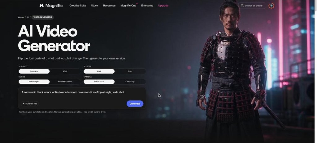 Magnific AI review: the Magnific (formerly Freepik) AI video generator page