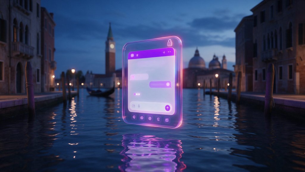 Venice AI review: a private AI chat window protected by a glass shield over a Venice canal